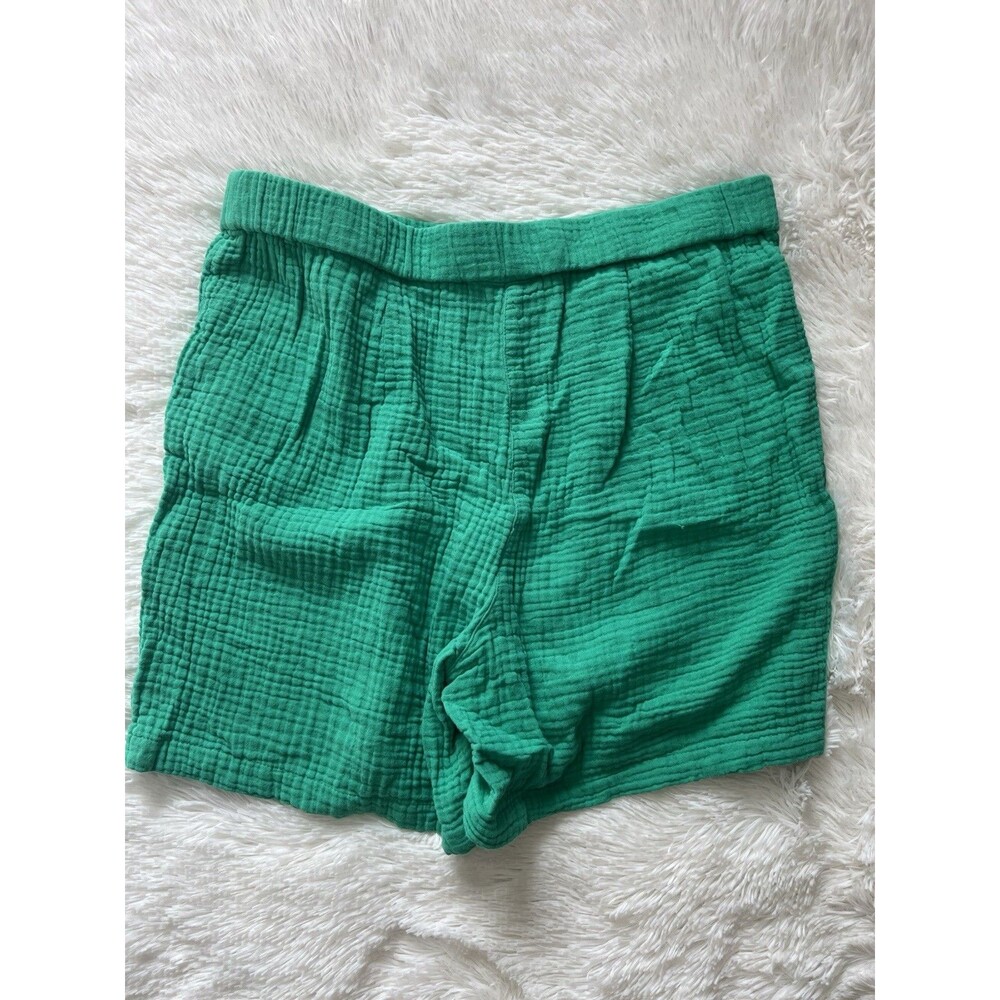 J. Jill Cotton Gauze Pull-On Shorts Green Pockets Size Medium M Petite Casual - Picture 5 of 5